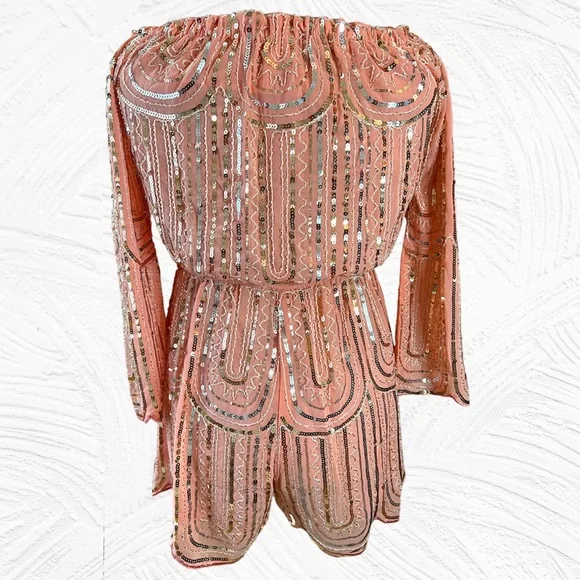 🎀 Main Strip Pink Sequin Romper, Barbie, NFR Fashion, Women’s Size Large, NWT - Picture 6 of 15